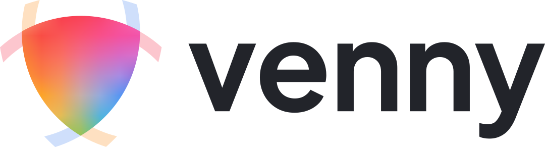 Venny's logo–three translucent arcs, yellow, red and green, overlapping to form a colorful center of a Venn diagram with 'Venny' written in a sans-serif font to its right